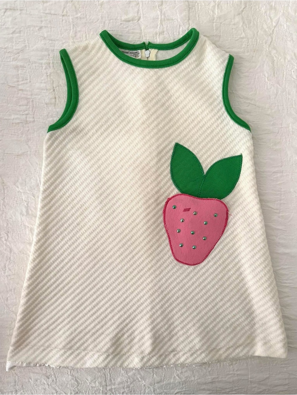 Cream Knit Sleeveless Dress with Pink Strawberry Applique
